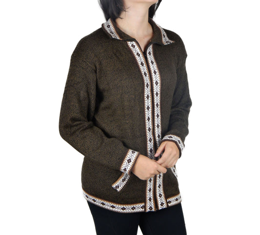 Fine Alpaca Wool Sweater Knit Jacket Soft Hypoallergenic Zipper Light Unisex Cozy Gift Natural Dark Brown