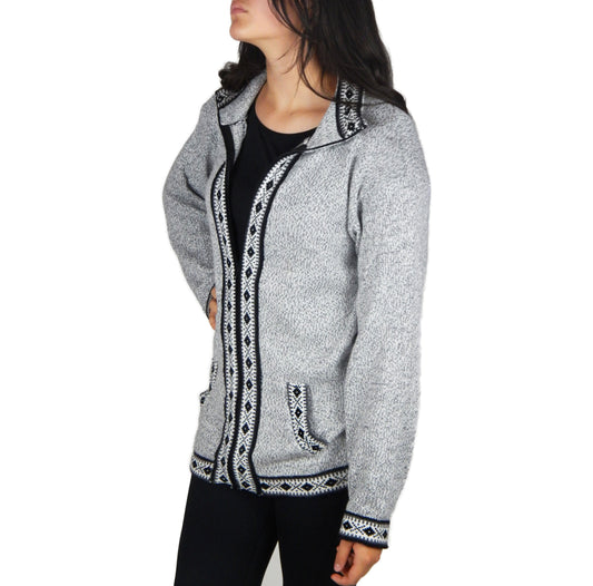 Fine Alpaca Wool Sweater Knit Jacket Soft Unisex Cozy Gift Light Gray
