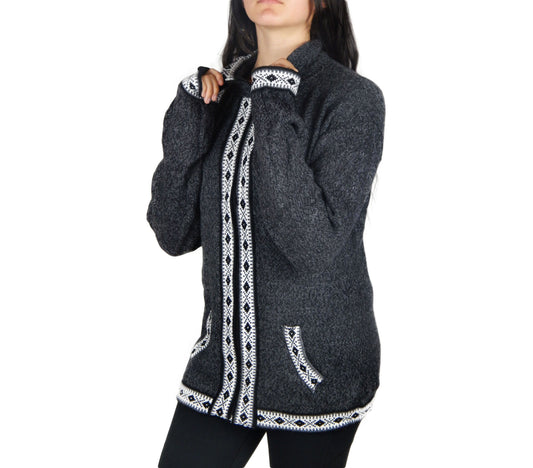 Fine Alpaca Wool Sweater Comfy Knit Jacket Soft Unisex Cozy Gift Dark Gray