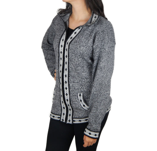 Fine Alpaca Wool Handmade Knit Unisex Zipper Jacket Soft Hypoallergenic Medium Gray