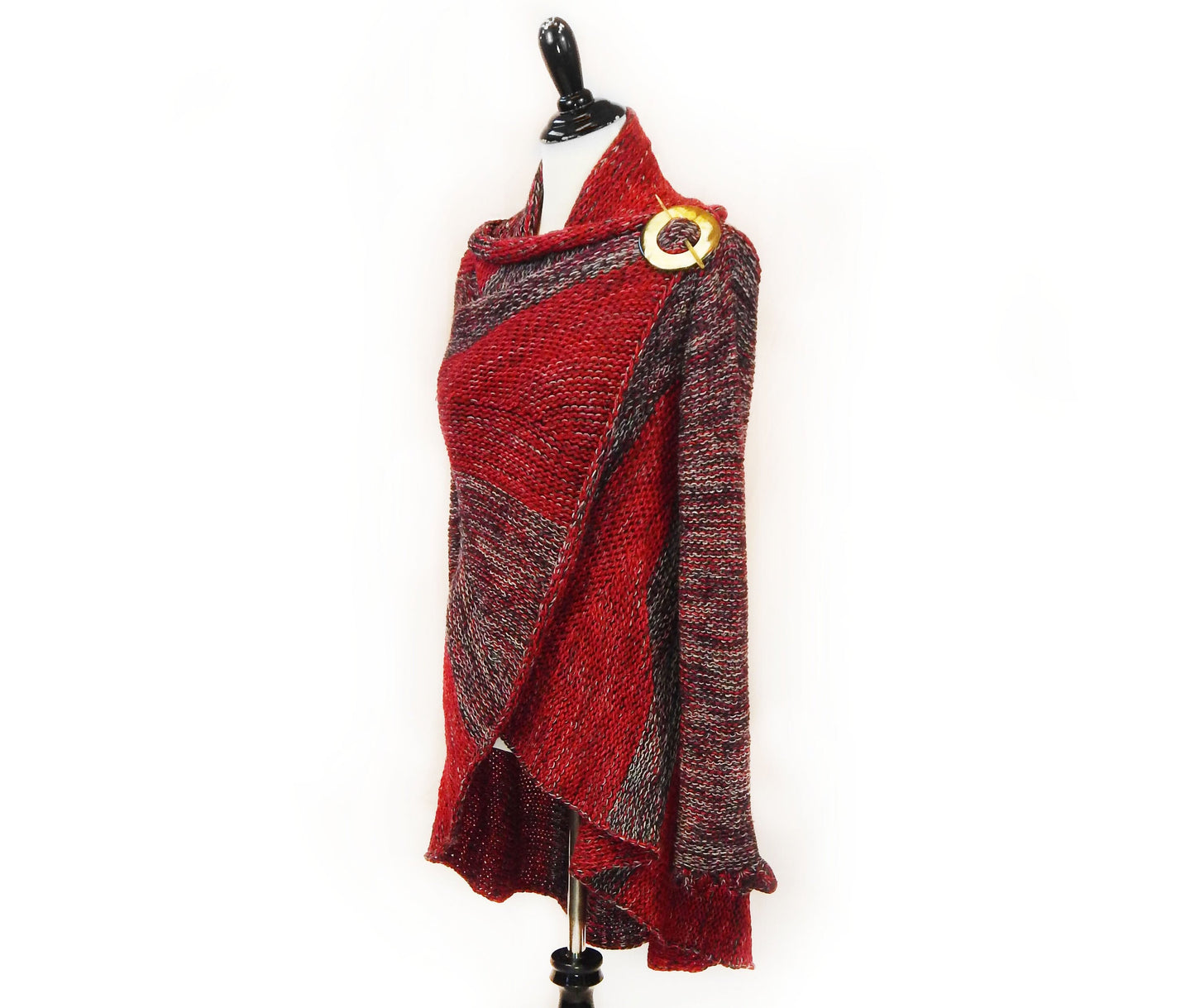Fine Alpaca Wool Tailored Peacoat Knitted Cardigan Elegant Petticoat Red