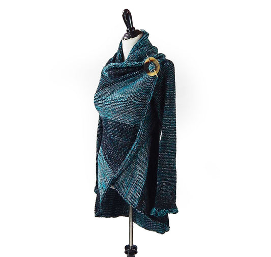 Fine Alpaca Wool Handknit Tailored Cardigan Petticoat Knitted Sweater Open Designer Versatile Stylish Elegant Fitted Wrap Turquoise Crochet