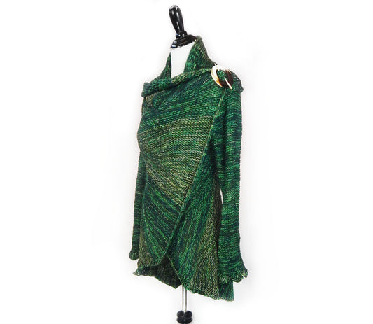 Fine Alpaca Wool Knit Cardigan Tailored Peacoat Elegant Sweater Versatile Wrap Green